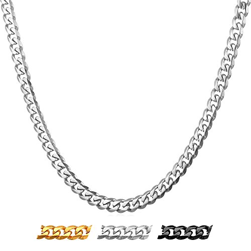 U7 Herren lang Halskette - Edelstahl Panzerkette 76cm 3mm breit kubanische Gliederkette Link Necklace Hip Hop Stil Panzer Kette Modeschmuck für Männer Jungen von U7