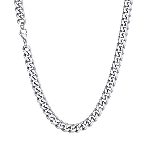 U7 Herren lang Halskette - Edelstahl Panzerkette 76cm 9mm breit kubanische Gliederkette Link Necklace Hip Hop Stil Panzer Kette Modeschmuck für Männer Jungen von U7