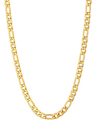 U7 Herren Lange Figarokette Schmuck - 18k vergoldet Halskette 5mm/71cm Schlichte 1+3 Gliederkette Figaro Link Necklace Hip Hop Rapper Roker Modeschmuck von U7