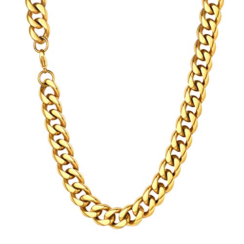 U7 Herren lange Halskette 76cm 18k vergoldet Panzerkette 12mm breit kubanische Gliederkette Link Necklace Hip Hop Stil Kette Modeschmuck Accessoire für Männer Jungen von U7