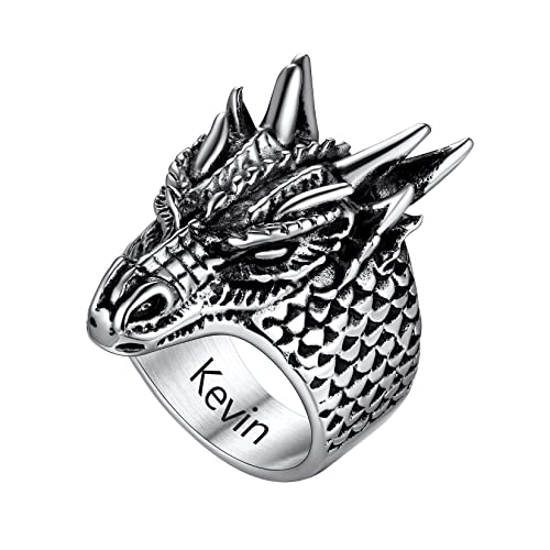 U7 Herren personalisiert Punk Ring Edelstahl Chinesische Drache Ring Vintage Lóng Design Statement Ring Biker Rapper Modeschmuck Accessoire für Geburtstag(Ring Größe 57) von U7