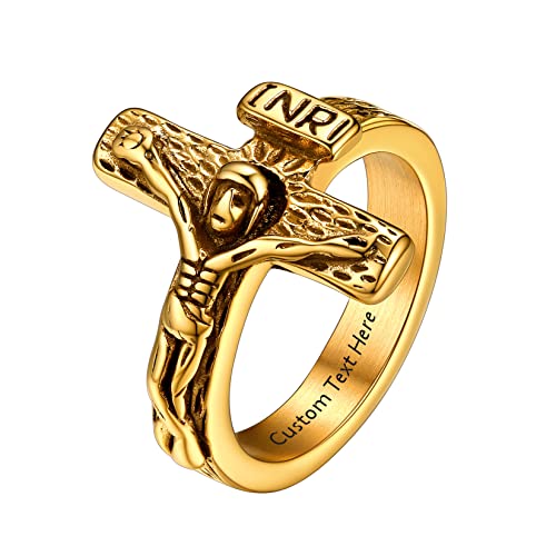 U7 Herren personalisiert Ring mit Kruzifix Kreuz 18k vergoldet INRI Jesus Christus Ring Klassische Fingerring Katholischer Modeschmuck für Weihnachten Geburtstag(Ring Größe 64) von U7