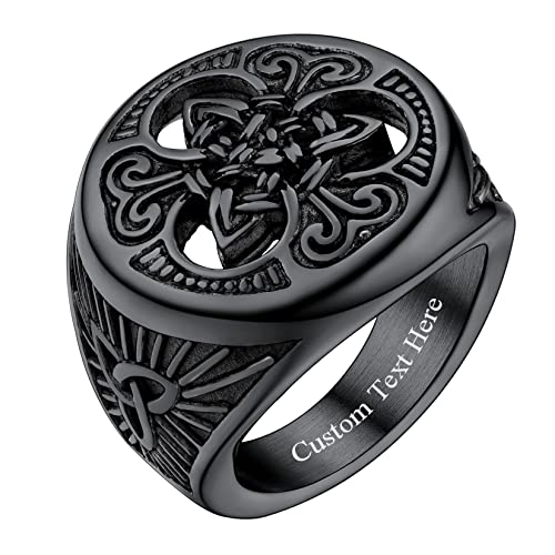 U7 Herren personalisiert Siegelring mit Dreiheitsknoten Schwarz Keltsche Triquetra Statement Ring Amulett Modeschmuck Accessoire für Vater Ehemann(Ring Größe 64) von U7