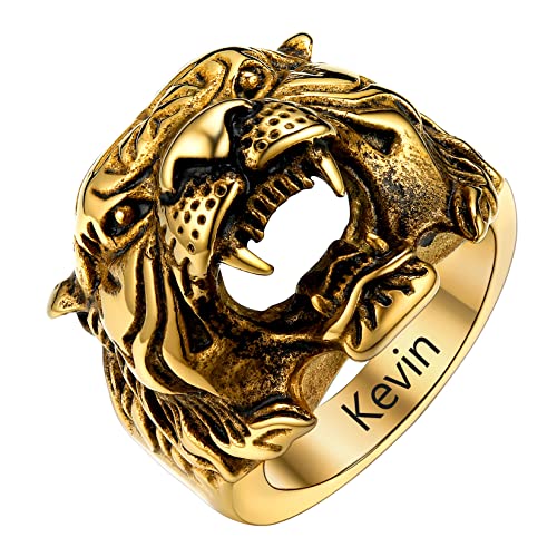 U7 Herren personalisiert Statement Ring 18k vergoldet Tigerskopf Ring Tribal Biker Tiger Design Bandring Modeschmuck Street Style Accessoire für Männer Jungen(Ring Größe 54) von U7