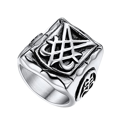 U7 Herren rechteckig Pentagramm Ringe Edelstahl Gotik Großer Ring Fingerring Statement Siegelring Ring Hip Hop Punk Rock Satanic Luzifer Ring Männer Modeschmuck Accessoire(Ring Größe 59) von U7