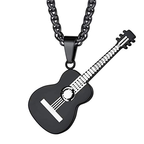 U7 Damen Halskette mit Plektron Halter Anhänger Schwarzkette Gitarre Anhänger Plektrum Kette Kettenanhänger Pendant Necklace Hip Hop Rock Musik Gitarrenanhänger Modeschmuck für Vatertag von U7