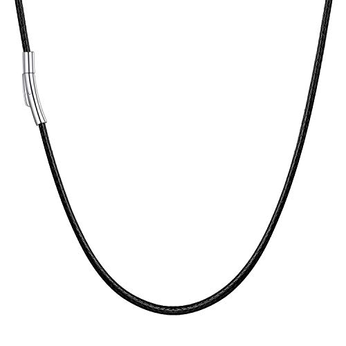 U7 Herren schwarz geflochtene Lederkette 70cm/2mm lang Kordelkette mit Edelstahl Verschluss simpel modisch Schmuck Geschenk für Männer Jungen Geburtstagsgeschenk von U7