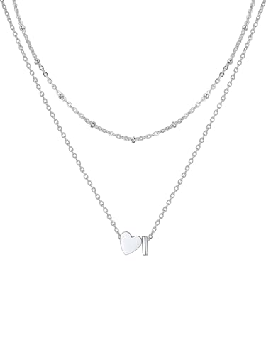 U7 Herz Buchstaben Halskette Damen Layering Halskette Länge verstellbar Silber Herz Anhänger mit Kleinem Initial I Anfangsbuchstaben Kette für Mädchen Geschenk Wasserfeste Modeschmuck von U7