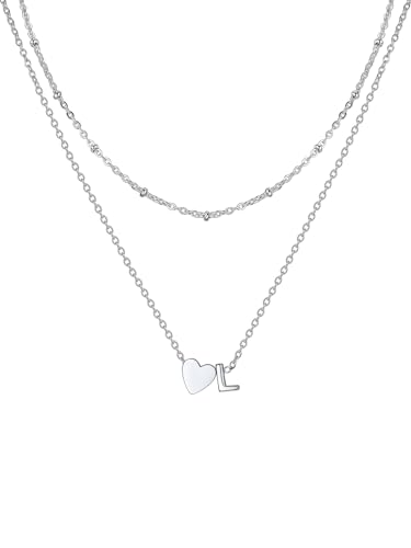 U7 Herz Buchstaben Halskette Damen Layering Halskette Länge verstellbar Silber Herz Anhänger mit Kleinem Initial L Anfangsbuchstaben Kette für Mädchen Geschenk Wasserfeste Modeschmuck von U7
