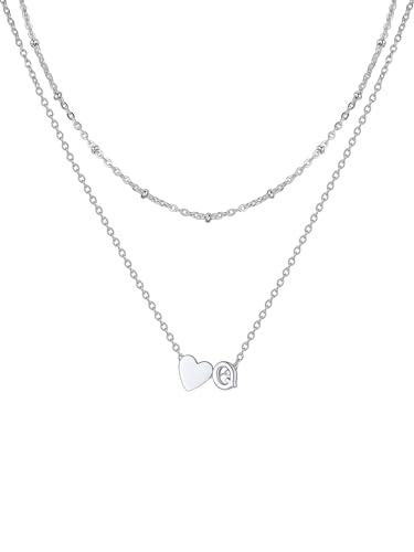 U7 Herz Buchstaben Halskette Damen Layering Halskette Länge verstellbar Silber Herz Anhänger mit Kleinem Initial Q Anfangsbuchstaben Kette für Mädchen Geschenk Wasserfeste Modeschmuck von U7