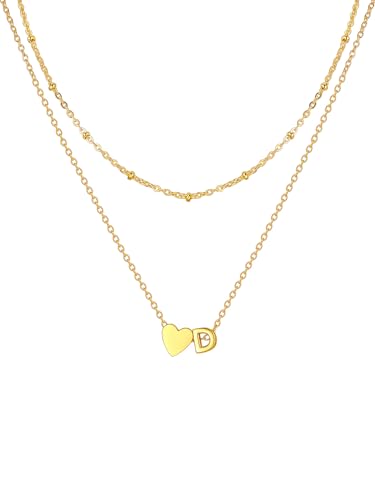 U7 Herz Kette mit Buchstabe D Layering Halskette Damen Länge verstellbar vergoldet Herz Anhänger Kleinem Initial Anfangsbuchstaben Kette für Mädchen Geschenk Wasserfeste Modeschmuck von U7
