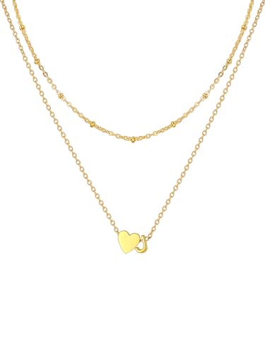 U7 Herz Kette mit Buchstabe J Layering Halskette Damen Länge verstellbar vergoldet Herz Anhänger Kleinem Initial Anfangsbuchstaben Kette für Mädchen Geschenk Wasserfeste Modeschmuck von U7
