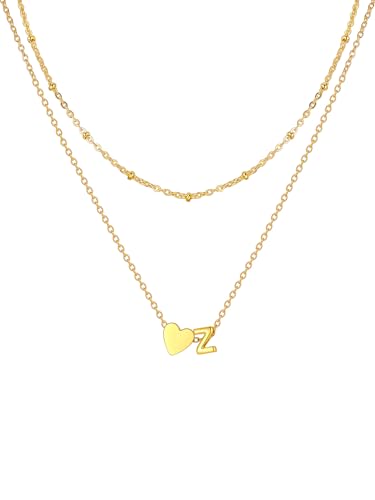 U7 Herz Kette mit Buchstabe Z Layering Halskette Damen Länge verstellbar vergoldet Herz Anhänger Kleinem Initial Anfangsbuchstaben Kette für Mädchen Geschenk Wasserfeste Modeschmuck von U7