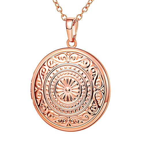 U7 Rosegold Damen Locket Vintage Sonnenblume Halskette Herren Runde Anhänger Medaillon zum Öffnen mit Foto Amulett Freundschaftskette Souvenir Modeschmuck für Jubiläum von U7