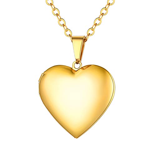 U7 Herz Medaillon zum Öffnen mit 50+5cm Rolokette 18K Vergoldet Photo Bilder Amulett simpel Herz Anhänger Halskette Minimalist Modeschmuck Accessoire für Damen Mädchen Mutter von U7