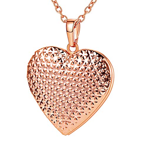 U7 Herzkette Anhänger zum Öffnen mit 55cm Halskette Rosegold Punkte Muster Herz Medaillon für Photo Bilder Amulett Valentinstag Weihnacht Personalisiert Modeschmuck für Frauen Freundin von U7