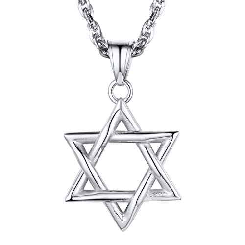 U7 Hexagramm Anhänger Halskette Edelstahl einfach Davidstern mit 3mm/60cm Singapurkette Judischen Magen David Symbol des Judentums Modeschmuck Weihnachten Geschenkidee für Männer Jungen von U7