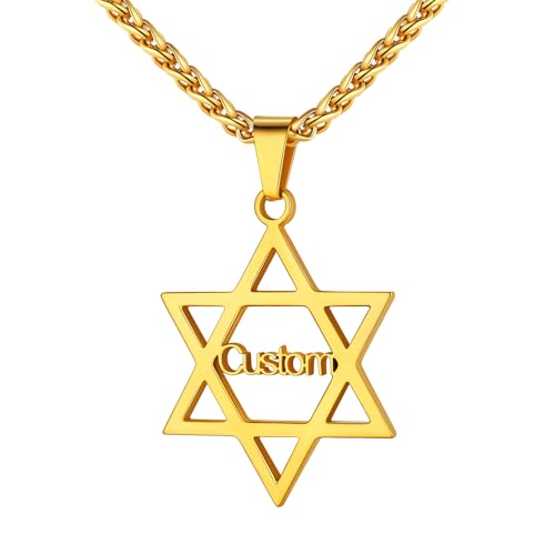 U7 Hexagramm Anhänger für Damen Herren Davidstern Halskette Goldkette Judischen Magen David Star Kette Custom Namenkette mit Star of David Necklace Mens Personalisiert Modeschmuck für Weihnacht von U7