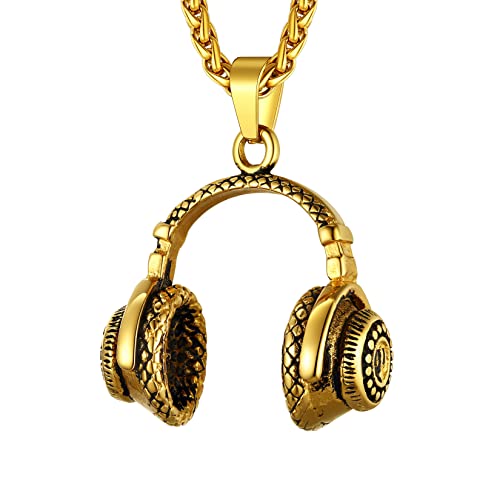 U7 Hip Hop Kopfhörer Halskette 18k vergoldet DJ Musiker Headset Anhänger mit 55+5cm Weizenkette Street Style Biker Rapper Modeschmuck Accessoire von U7