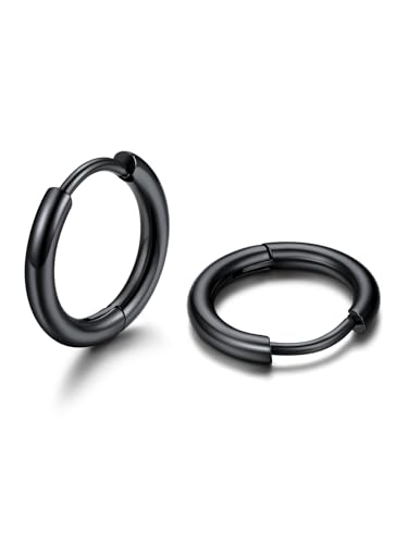 U7 Huggie Ohrringe Schwarz Klein Creolen 10mm Edelstahl Leichte Ohrringe Hypoallergen Helix Knorpel Ohrschmuck für Damen Mädchen von U7