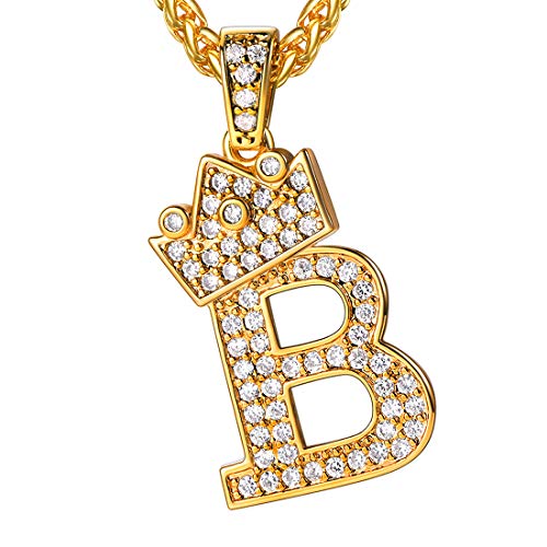 U7 Iced Out Initiale Buchstabe B Charms Anhänger Halskette Gelbgold überzogend Damen Collier mit kubischen Zirkonia Anfangsbuchstabe Majuskel Schmuck Geschenk für Frauen Mädchen von U7