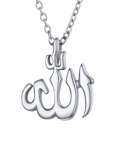 U7 Allah Kette Damen Herren Kette mit Allah Anhänger Halskette für Männer Edelstahl Kette Herren Muslimisch Islam Kette Surah Religion Collier Arabische Kettenanhänger Modeschmuck für Vatertag von U7