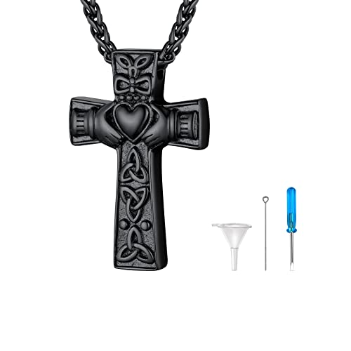 U7 Keltischer Knoten Doppelherz Kreuz Urnenanhänger Cutom Frauen Schwarz Cremation Memorial Urn Necklace Halskette für Asche Anhänger Pendant Medaillon Amulett Schmuck für Geburtstag von U7