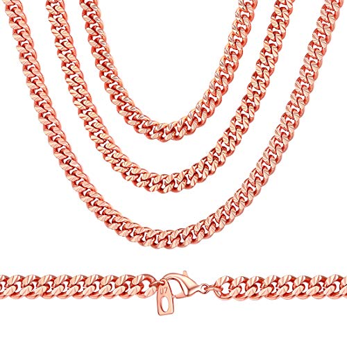 U7 Kette Collier 55cm Klassische Panzerkette Halskette für Männer Jungen Rosegold überzogen 4,5mm 1:1 kubanische Gliederkette Hiphop Schmuck Jahrestag von U7