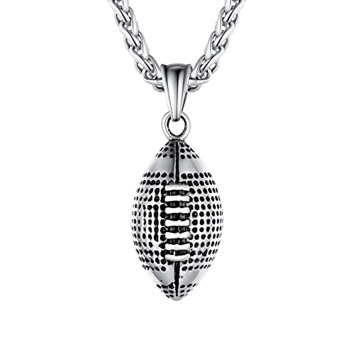 U7 Kette Damen Sport Halskette Rugby Anhänger für Herren 316L Edelstahl Silberkette Fitness Gym Sportball Kettenanhänger Necklace Mens Hip Hop Rock Modeschmuck für Freunde Sportliebhaber von U7