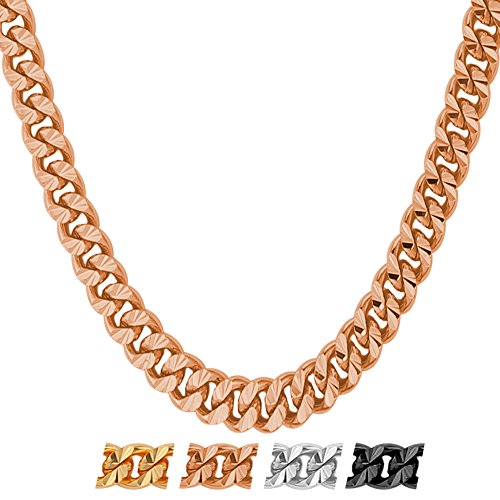 U7 Kette Rosegold überzogen für Damen Herren 46cm Klassische Panzerkette Halskette 6mm 1:1 kubanische Gliederkette Hip-Hop Stil Modeschmuck Geschenk für Jungen Mädchen von U7