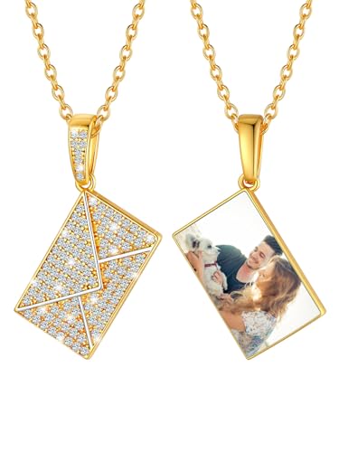 U7 Kette Umschlag Damen Goldkette CZ Fotokette Briefumschlag Anhänger Umschlag Kette Foto Medaillon mit Bild Halskette Memorial Kette mit Liebesbrief Envelope Locket Necklace Schmuck für Muttertag von U7