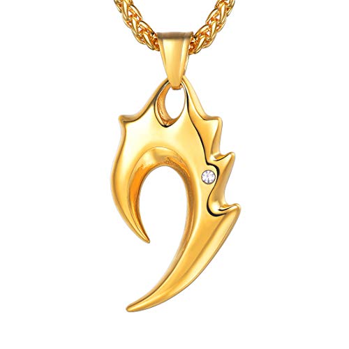 U7 Kette für Herren 18k vergoldet Halskette mit Flamme Wolfszahn Fangzahn Anhänger Amulett Männer Jungen Collier 55cm Kette Geschenk für Weihnachten, Gold von U7