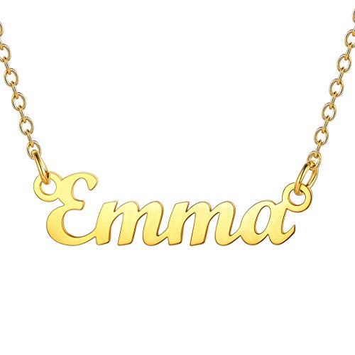 U7 Kette mit Name Emma Schlüsselbein Kette 18k vergoldet Namenskette für Damen Mädchen 45+5cm/1,5mm Kurze Halskette einzigartige Modeschmuck für Geburtstag Valentinstag von U7