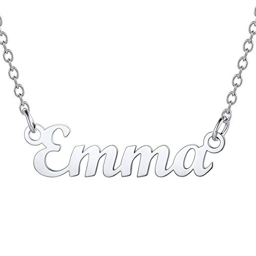 U7 Kette mit Name Emma Schlüsselbein Kette Edelstahl Namenskette für Damen Mädchen 45+5cm/1,5mm kurze Halskette einzigartige Modeschmuck für Geburtstag Valentinstag von U7