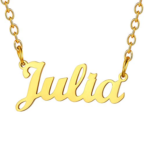 U7 Kette mit Name Julia Schlüsselbein Kette 18k vergoldet Namenskette für Damen Mädchen 45+5cm/1,5mm kurze Halskette einzigartige Modeschmuck für Geburtstag Valentinstag von U7