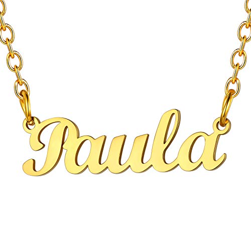 U7 Kette mit Name Paula Schlüsselbein Kette 18k vergoldet Namenskette für Damen Mädchen 45+5cm/1,5mm kurze Halskette einzigartige Modeschmuck für Geburtstag Valentinstag von U7