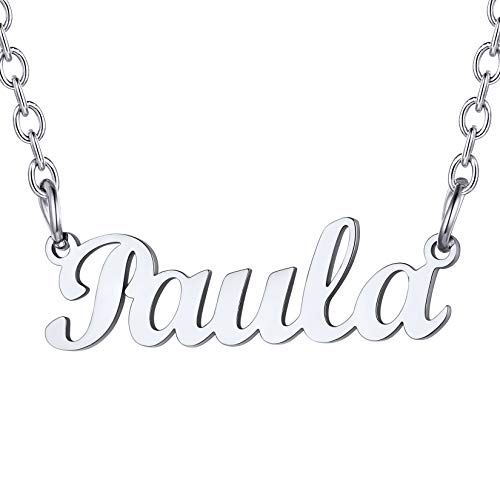 U7 Kette mit Name Paula Schlüsselbein Kette Edelstahl Namenskette für Damen Mädchen 45+5cm/1,5mm kurze Halskette einzigartige Modeschmuck für Geburtstag Valentinstag von U7