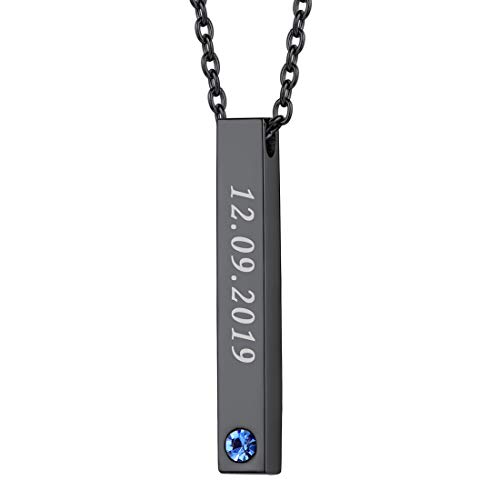 U7 Kette personalisiert schwarz 3D Stab für Heren Jungen Name Gravur Stäbchen Quader Anhänger Halskette Minimalistische Geburtsstein Modeschmuck einzigartiges Geschenk für Weihnachten Jahrestag von U7