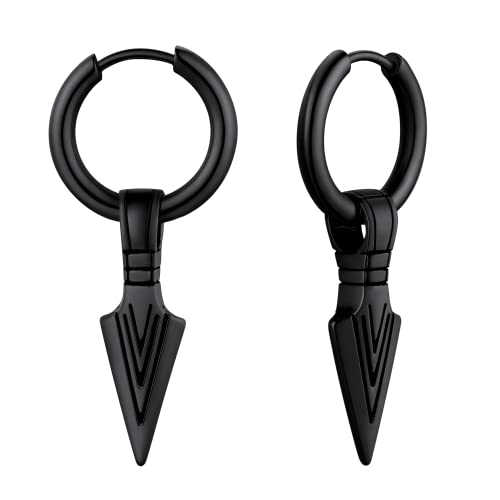 U7 Klappcroelen mit Speerspitze Anhänger Ohrringe Edelstahl Herren 12mm Kleine Creolen Ohrringe Gotik Biker Hängeohrringe Punk Rock Huggie Kreolen Hoop Earrings Accessoire Modeschmuck für Bruder von U7