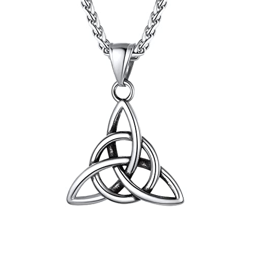 U7 Klassische Triquetra Anhänger Halskette Edelstahl Dreiheitsknoten mit 55+5cm Weizenkette Keltisch Knoten Amulett Modeschmuck Accessoire für Männer Frauen von U7