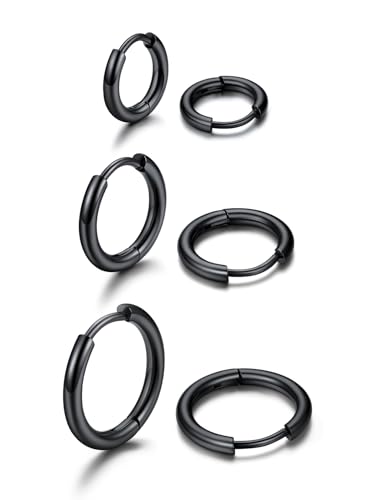 U7 Kleine Creolen Ohrringe für Damen Herren Chirurgenstahl Knorpel Huggie Ohrringe Snug Lobe Nase Lippen Daith Helix Piercing Schmuck Winzige Hoop Hinged Schläferohrringe 8/10/20MM, Schwarz von U7
