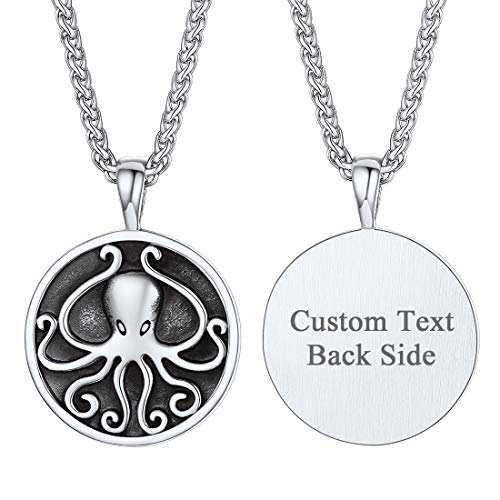 U7 Krake Anhänger Halskette Edelstahl Octopus Tintenfisch personalisierbare Medaille mit 3mm/55+5cm Weizenkette Maritim Nautics Modeschmuck Accessoire für Männer Jungen von U7