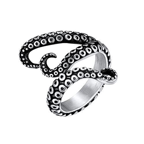 U7 Kraken Tintenfisch Fangarm-Ring für Männer Edelstahl Vintage Oktopus Statement Ring Biker Hip Hop Roker Ring Modeschmuck Accessoire für Damen Vater Ehemann(Ring Größe 70) von U7