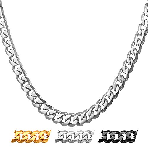 U7 kurze Kette 36+5cm glänzend Panzerkette Choker Halskette 316L Edelstahl 6mm kubanische Gliederkette verstellbar Damen Mädchen Collier schlichte Modeschmuck Accessoire für Party von U7