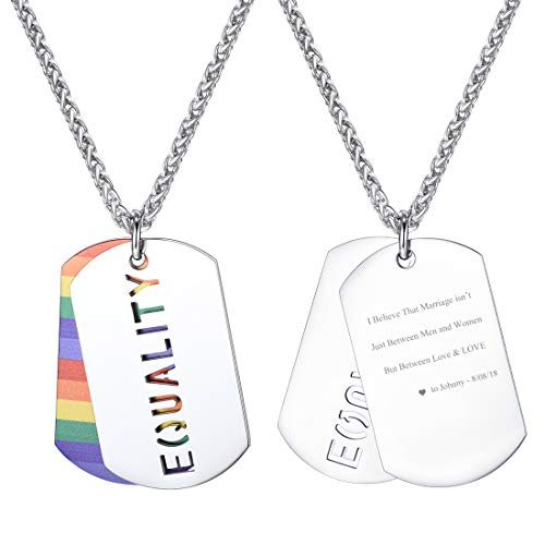 U7 LGBT Anhänger Halskette Edelstahl Doppel-Erkennungsmarke mit 3mm/55+5cm Weizenkette Gay & Lesbian Pride Homosexuell Modeschmuck Accessoire für Herren Damen von U7