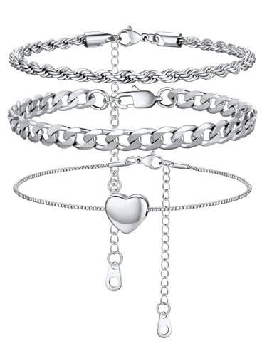 U7 Layered Fussketten Frauen Venezianierkette Herz Anhänger Panzerkette Fußkettchen Set Fußkette Damen Mehrschichtige Fußband Sommer Fußschmuck Strand Knöchel Armband Schmuck für Valentinstag von U7