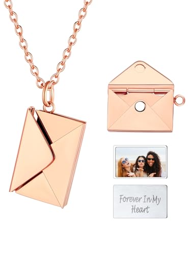 U7 Liebesbrief Schmuck Damen Rosegold Umschlag Kette Umschlagkette mit Foto Halskette Briefumschlag Anhänger Memorial Medaillon Kette Gravur Envelope Locket Liebeselement Schmuck für Weihnacht von U7