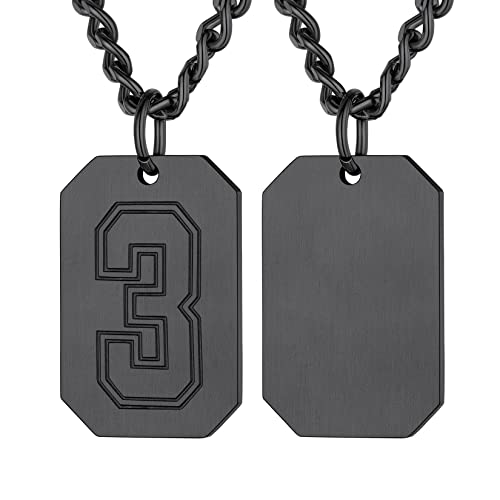 U7 Männer Frauen Erkennungsmarke mit Sportnummer 3 Schwarz Fußball Nummer Anhänger Halskette Glückliche Numerologie Sport Modeschmuck für Weihnachten Vatertag Muttertag von U7