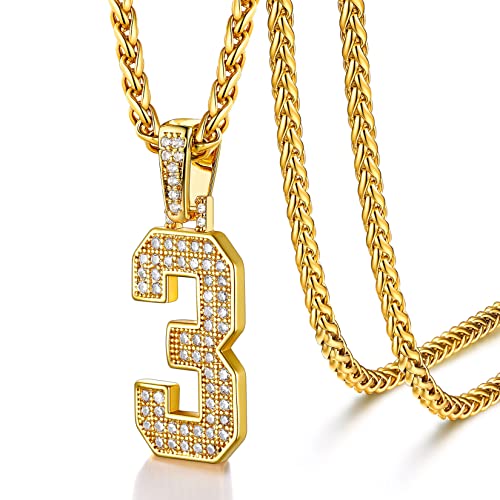 U7 Männer Frauen Hip Hop Kette mit Zahl 3 18k vergoldet glänzende Zirkonia Nummer Anhänger Halskette Hip Hop Numerologie Modeschmuck für Weihnachten Vatertag von U7