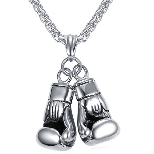 U7 Männer Halskette Boxhandschuhe Anhänger Sport Krafttraining Silberkette Edelstahl Kettenanhänger Fitness Boxing Gloves Pendant Necklace Mens Personalisiert Modeschmuck für Jungen Kinder von U7